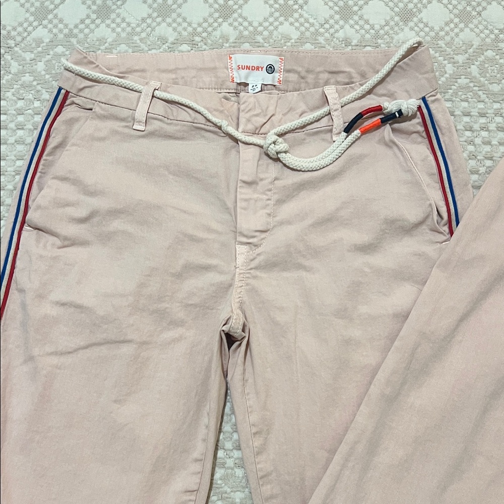 Sundry Women’s Pale Pink Chino Pants with Rope Belt & Side Stripe